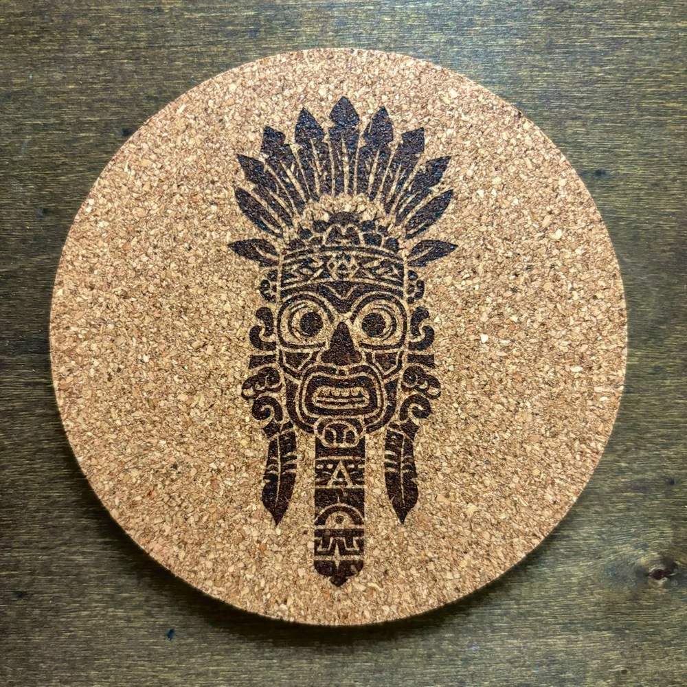 Aztec Clipart 3 Laser Engraved Cork Coaster